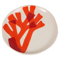 Large Contemporary Hand Painted Ceramic Platter with Nautical Motifs, Corail