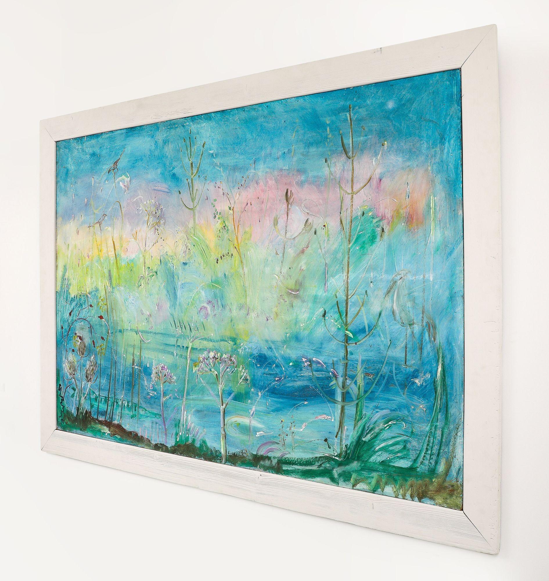 In Sven Berlin's large contemporary oil on canvas, the essence of impressionist mastery unfolds upon the viewer. Captured on a grand scale, a water landscape comes to life with vibrant hues and dynamic brushstrokes. Berlin's keen eye for detail
