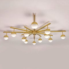 Large Contemporary Italian Chandelier Brass and Glass, 12 Arms