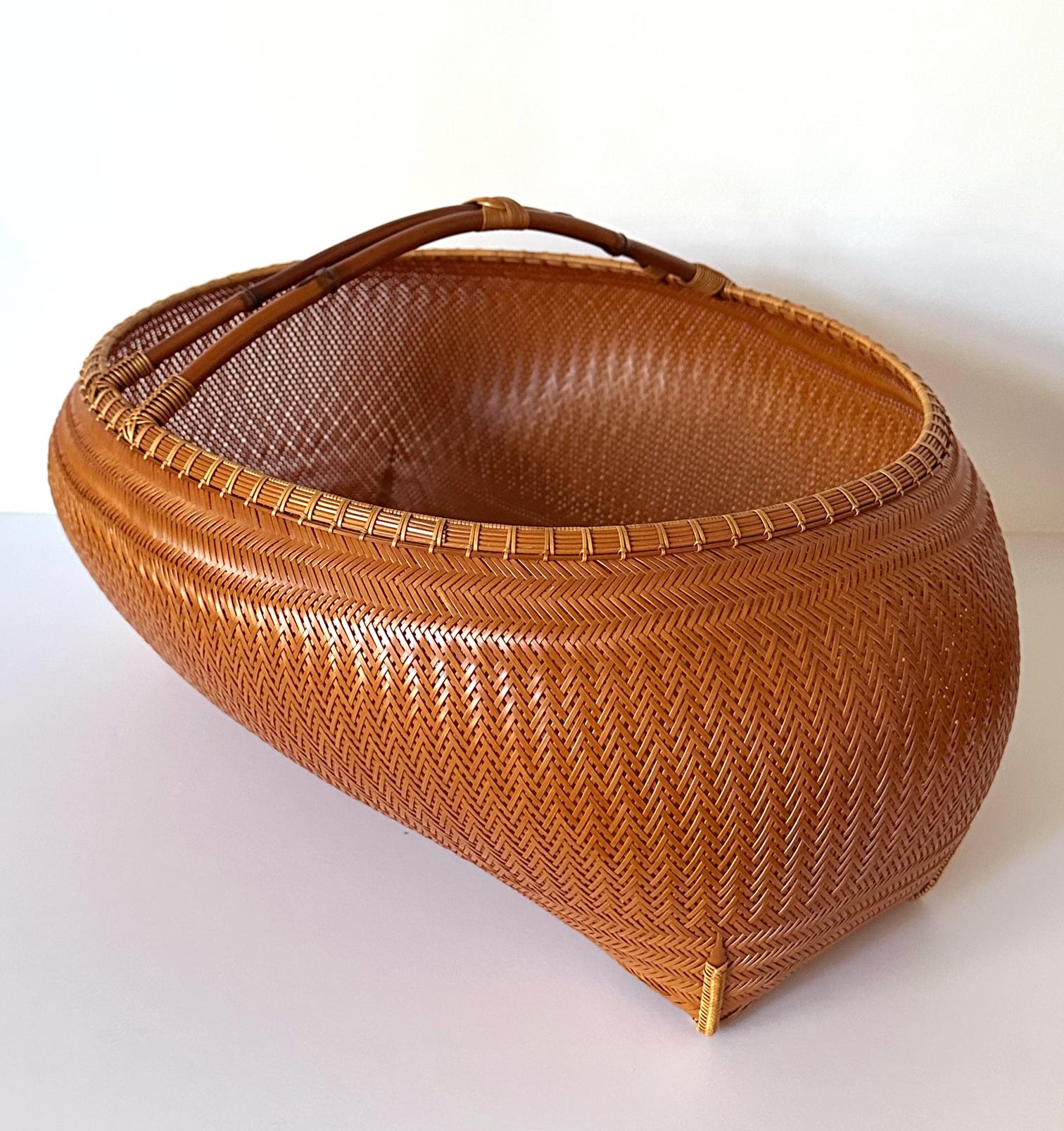 Hand-Woven Large Contemporary Japanese Bamboo Sculptural Basket Kawano Shoko For Sale