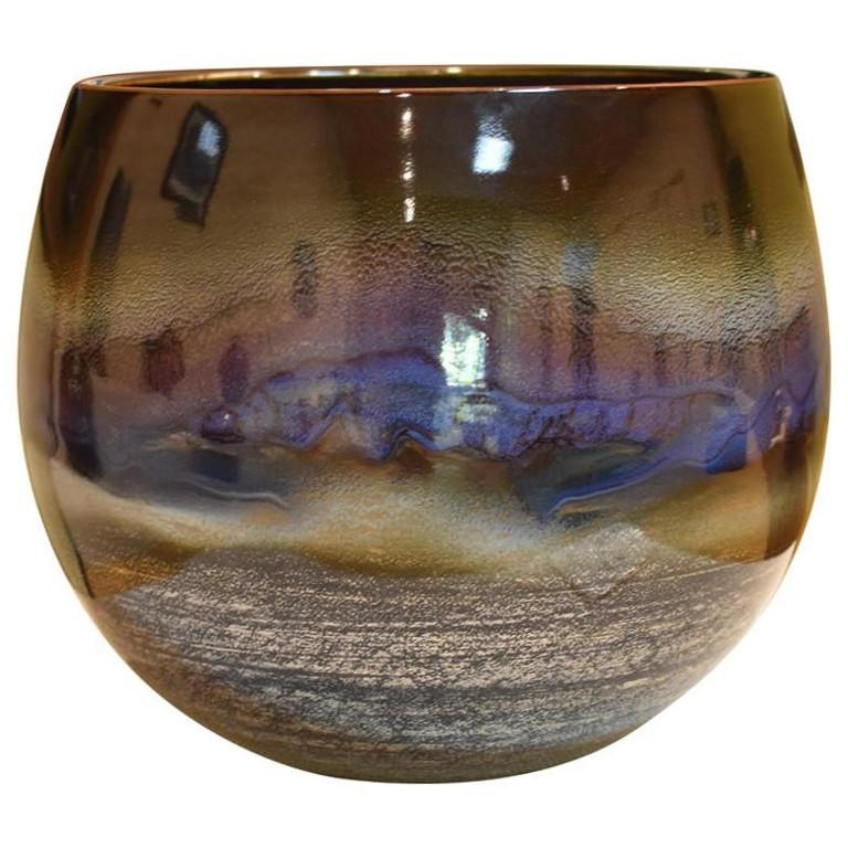 Meiji Japanese Contemporary Blue Brown Hand-Glazed porcelain Vase by Master , 2 For Sale