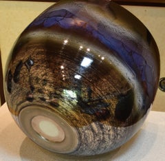 Jarrón japonés contemporáneo de porcelana azul marrón esmaltada a mano de Master , 2