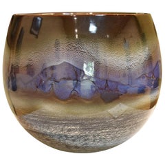 Large Contemporary Japanese Blue Brown Hand-Glazed Porcela Vase by Master Artist