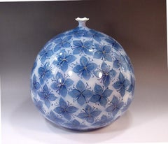 Contemporary Japanese Blue White Porcelain Vase by Master Artist
