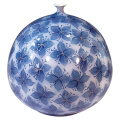 Contemporary Japanese Blue White Porcelain Vase by Master Artist