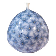 Large Contemporary Japanese Blue Decorative Porcelain Vase by Master Artist