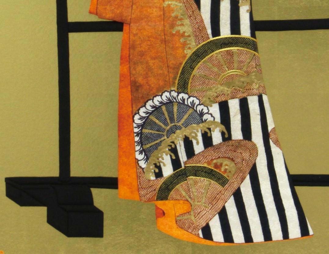 Asian Large Contemporary Japanese Gilded Silk and Brocade Oshie Decorative Art, Framed