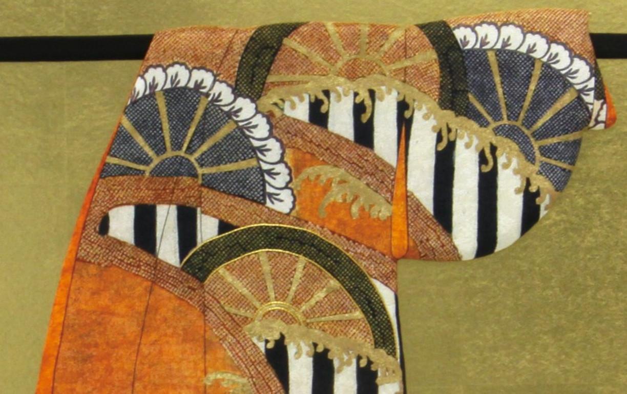 Hand-Crafted Large Contemporary Japanese Gilded Silk and Brocade Oshie Decorative Art, Framed