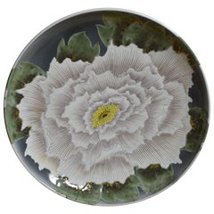 Large Contemporary Japanese Green White Porcelain Charger by Master Artist