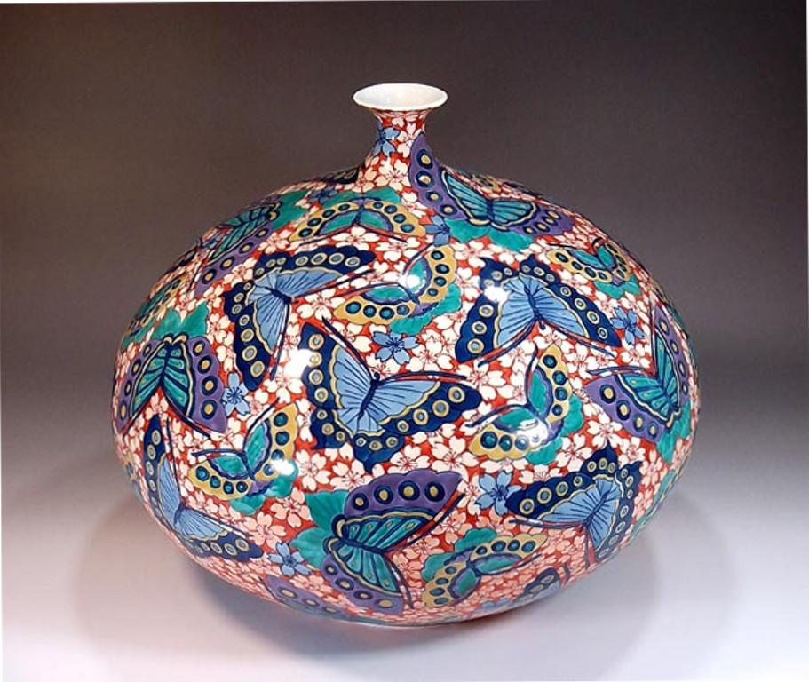 Giapponese Vaso contemporaneo giapponese in porcellana verde e blu di un maestro artista, 2 in vendita