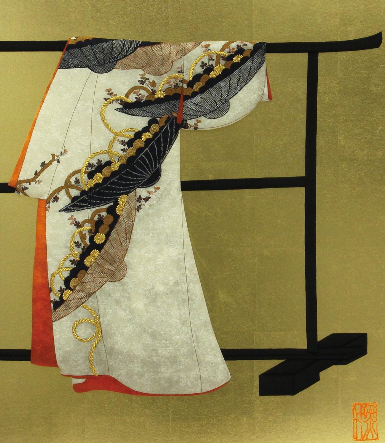A sophisticated technique is used to transform highest quality embroidered kimono fabrics into exquisite antique pieces of kimono fabric to recreate a 
