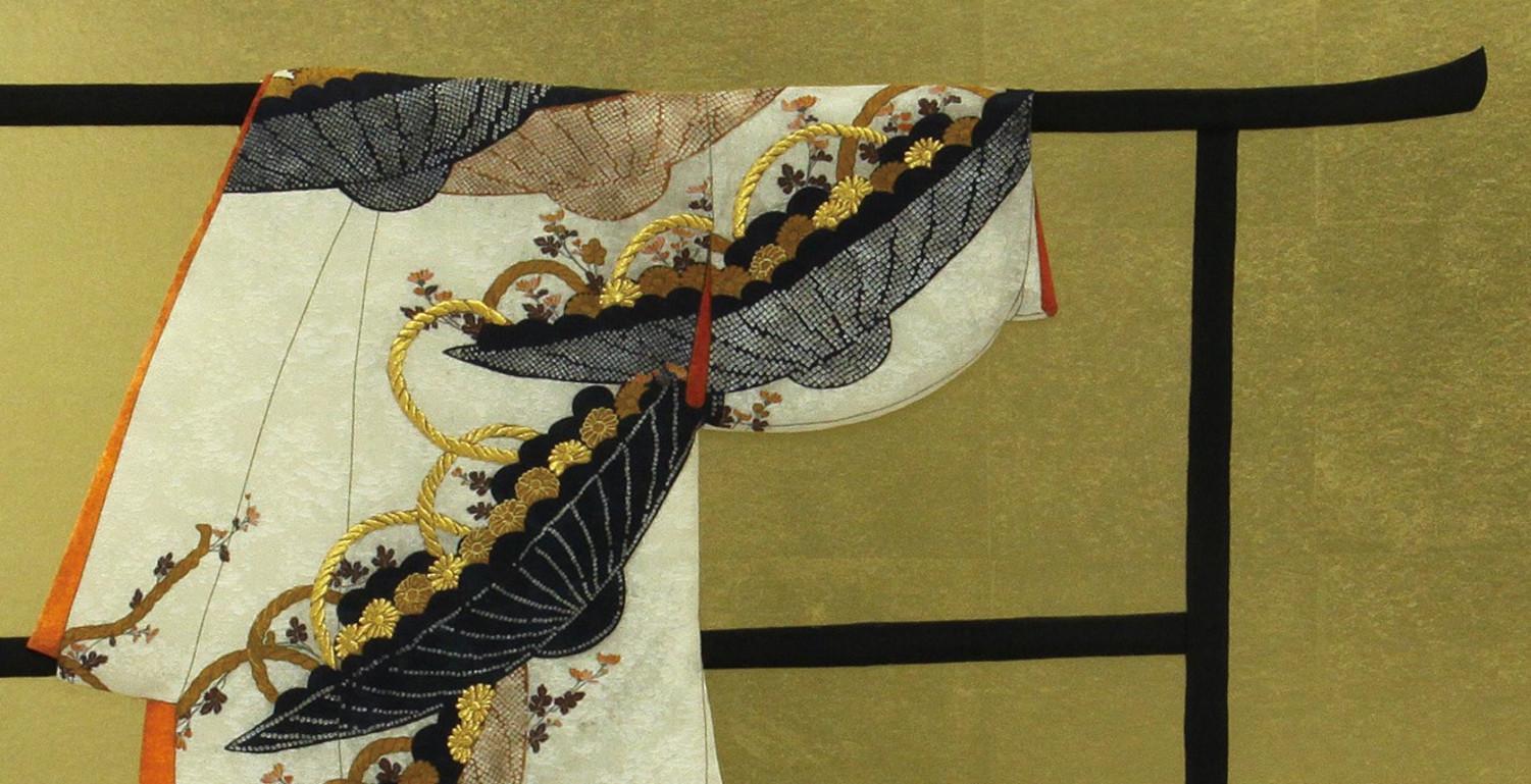 Large Contemporary Japanese Red Gilded Silk and Brocade Decorative Art, Framed In New Condition In Takarazuka, JP