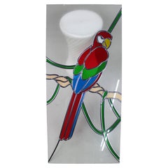Gran panel contemporáneo de vidriera con plomo: un colorido guacamayo