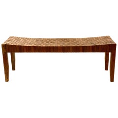 Large Contemporary Leather Straps and Wood Bench
