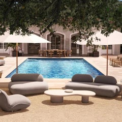 Large Contemporary Light Grey Fabric Outdoor Sofa with Black Base