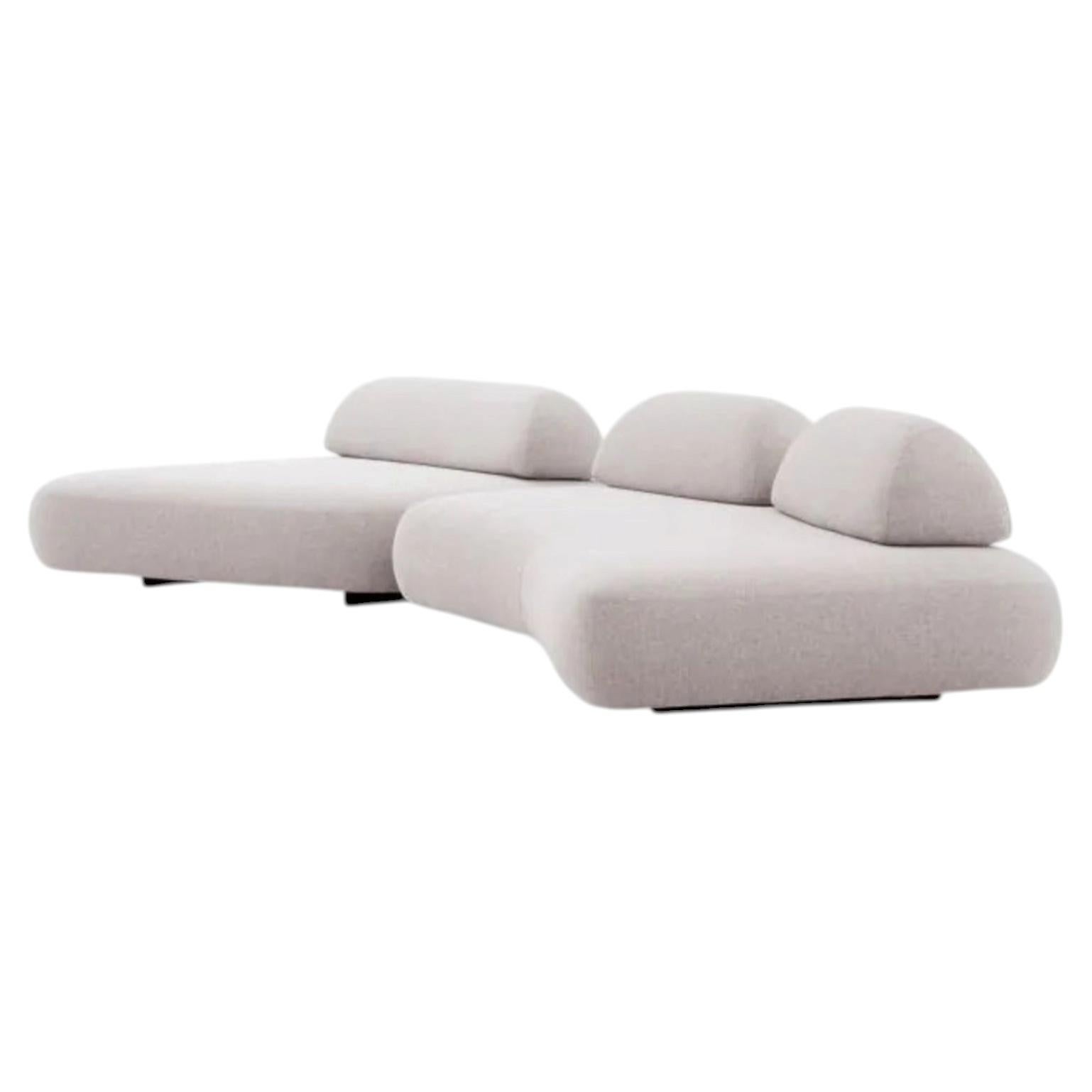 Large Contemporary Light Grey Fabric Outdoor Sofa with Black Base