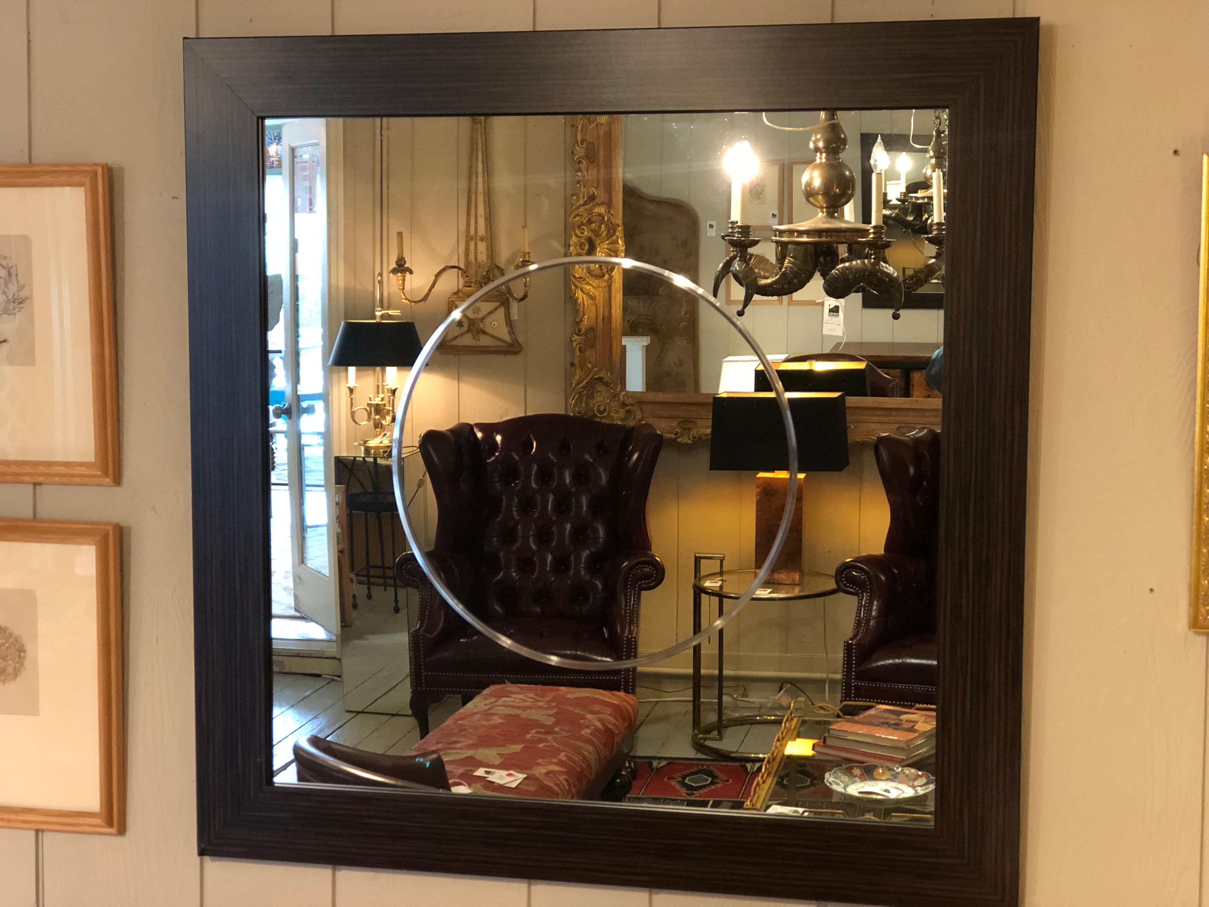 Leather Large Contemporary Mirror with Circle Motif in Center For Sale