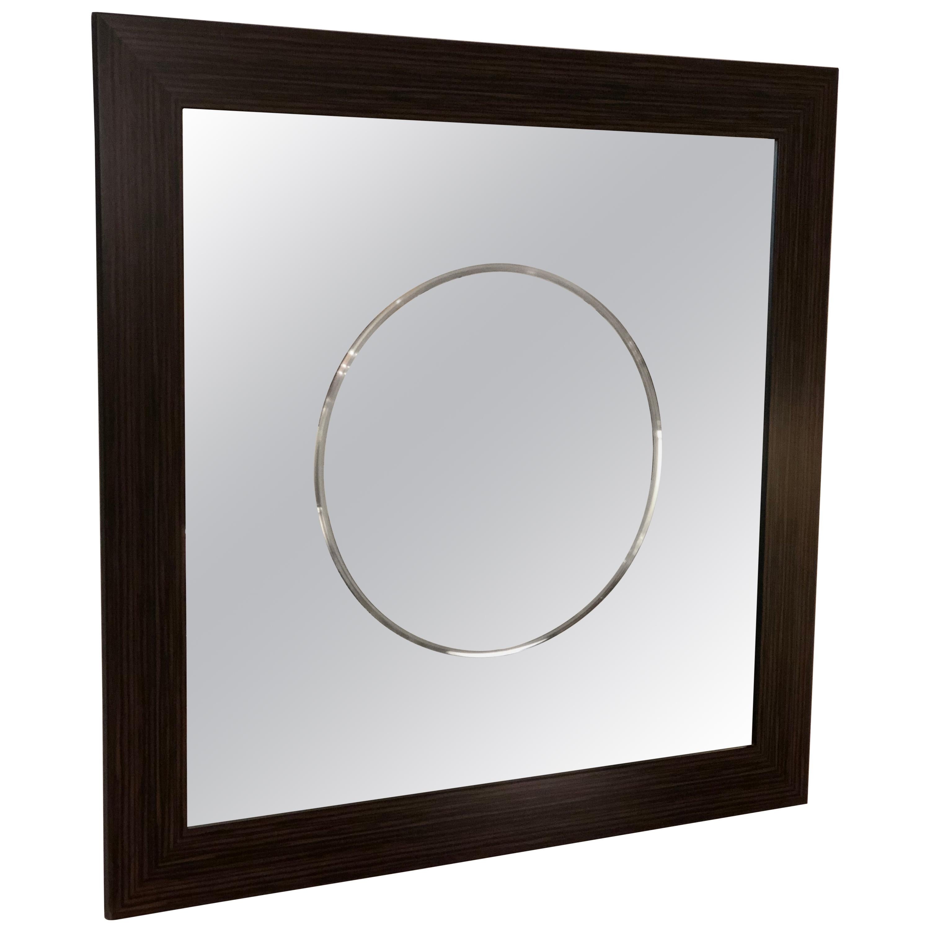 Grand miroir contemporain avec motif circulaire au centre en vente