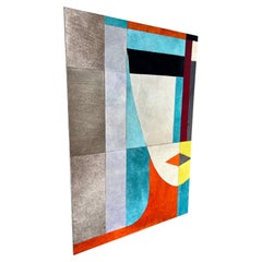 Large Contemporary Mix Media Leather Hyde Cut Abstract Cubist Wall Art Piece