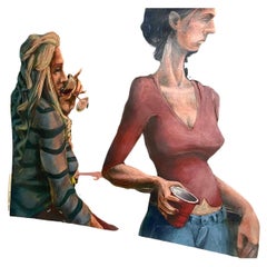 Large Contemporary / Modernist Folk Art Oil on Canvas von M J Meyrs, ca. 2008