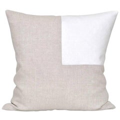 Large Contemporary Natural Irish Linen Pillow with Used White Patch