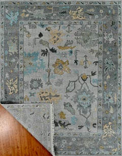 Large Contemporary Oushak Hand-Knotted Wool Rug in Light and Medium Grey
