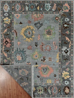 Grand tapis contemporain en laine Knots Rugs noué à la main en gris doux et anthracite