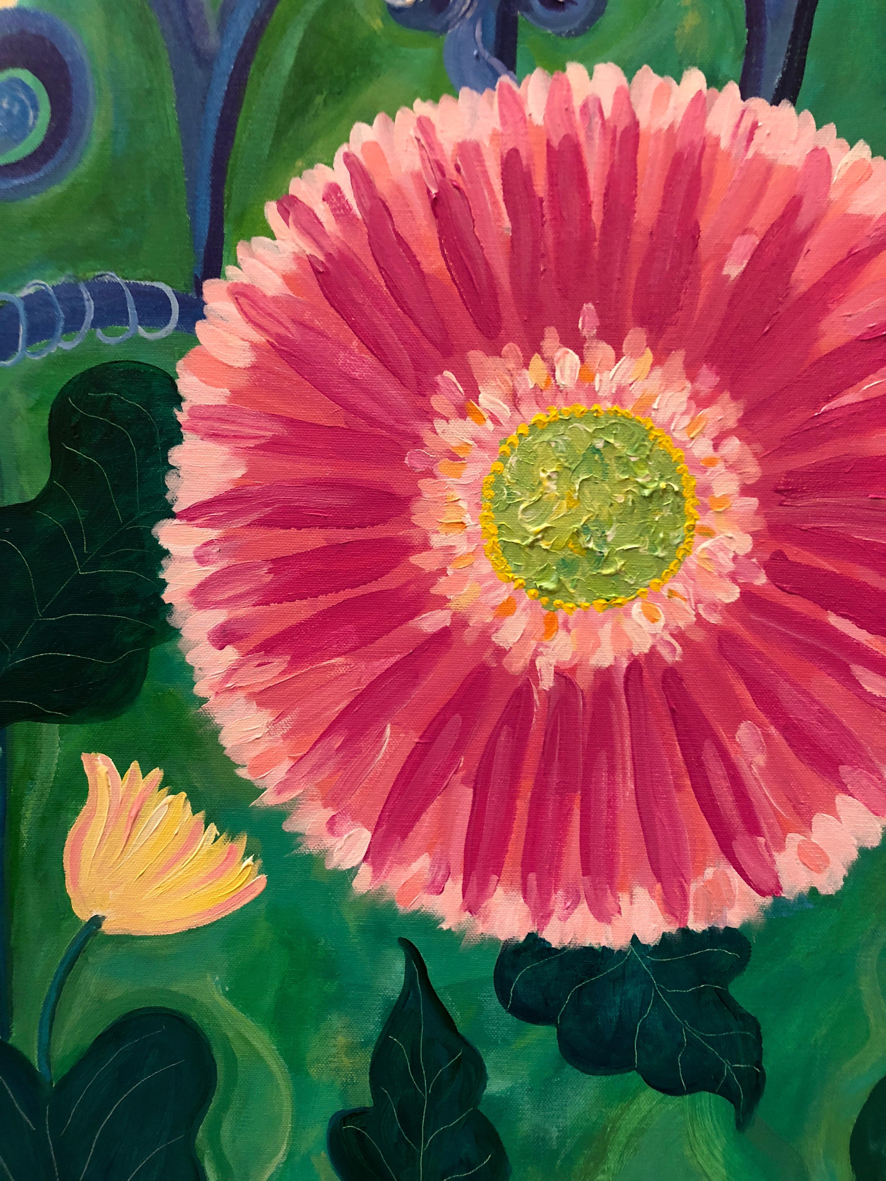 American Large Contemporary Painting of Gerbera Daisies