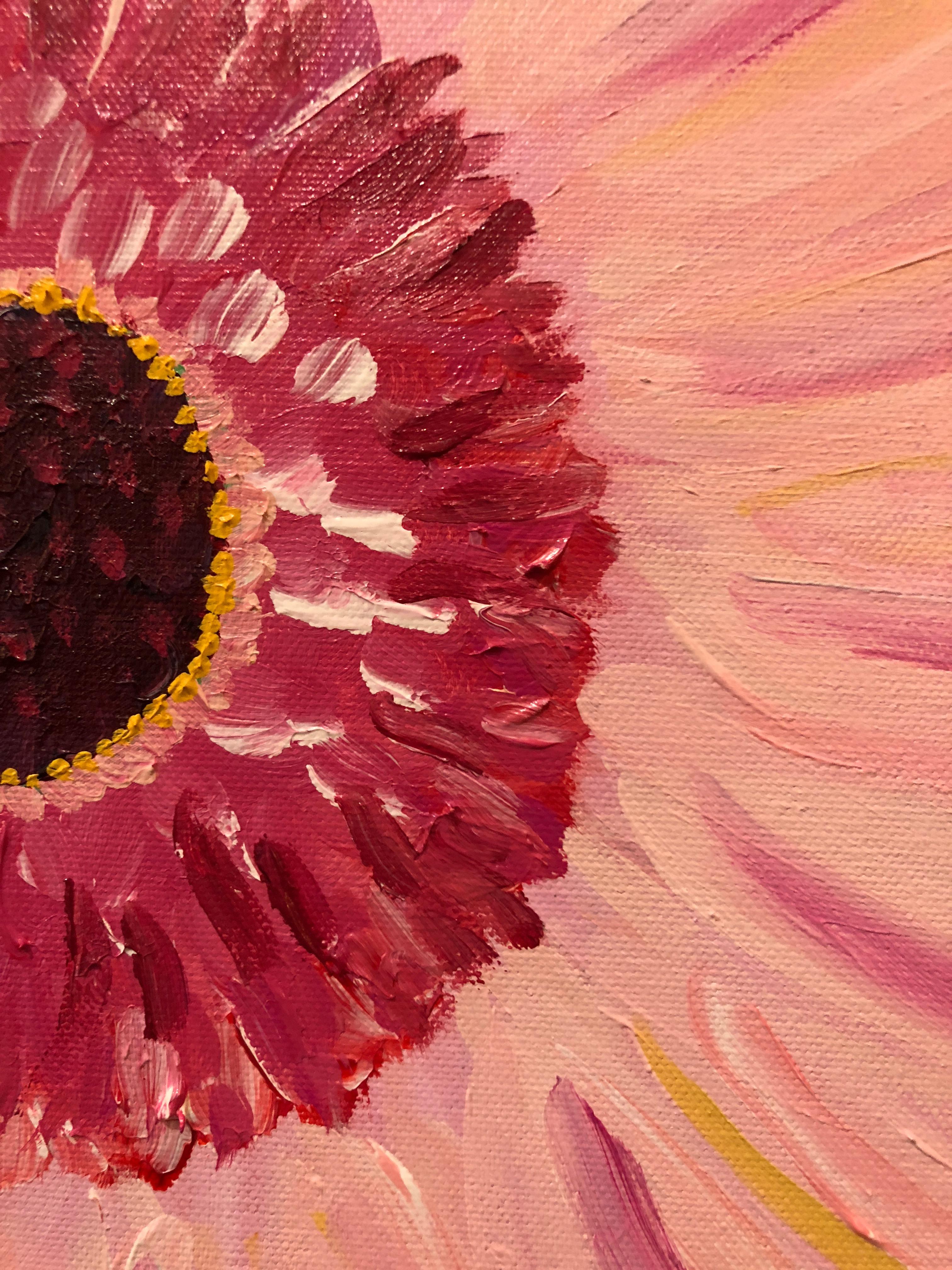 Large Contemporary Painting of Gerbera Daisies In Excellent Condition In Hopewell, NJ