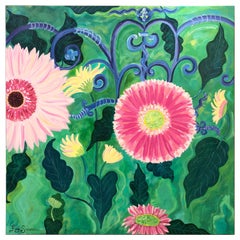 Large Contemporary Painting of Gerbera Daisies