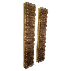Large Contemporary Pair of Brass and Cola Gold Leaf Murano Glass Sconces, Italy