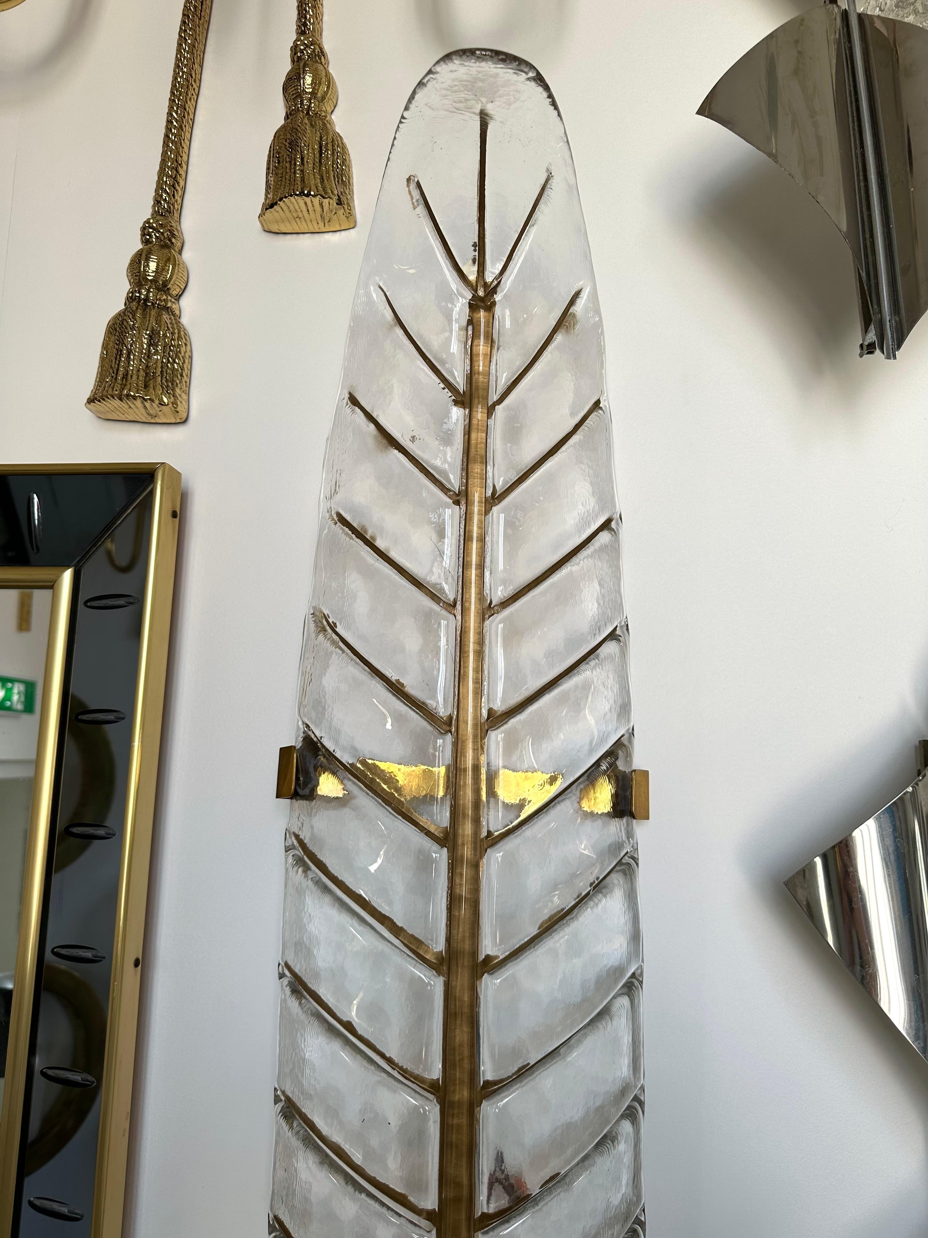 Großes Contemporary-Paar aus Messing und vergoldetem Murano-Glas Palm Tree Sconces, Italien im Angebot 5