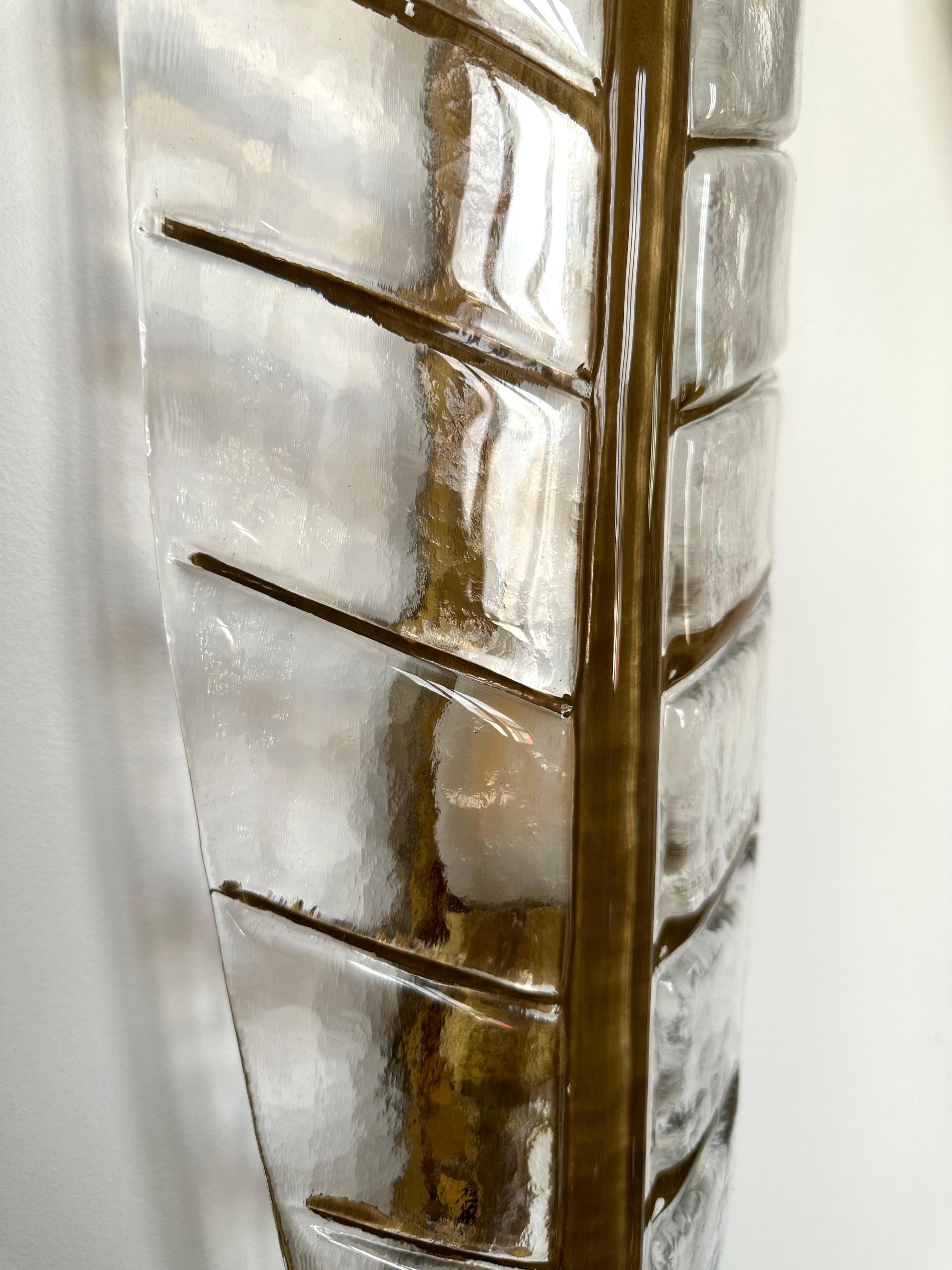 Großes Contemporary-Paar aus Messing und vergoldetem Murano-Glas Palm Tree Sconces, Italien im Angebot 6