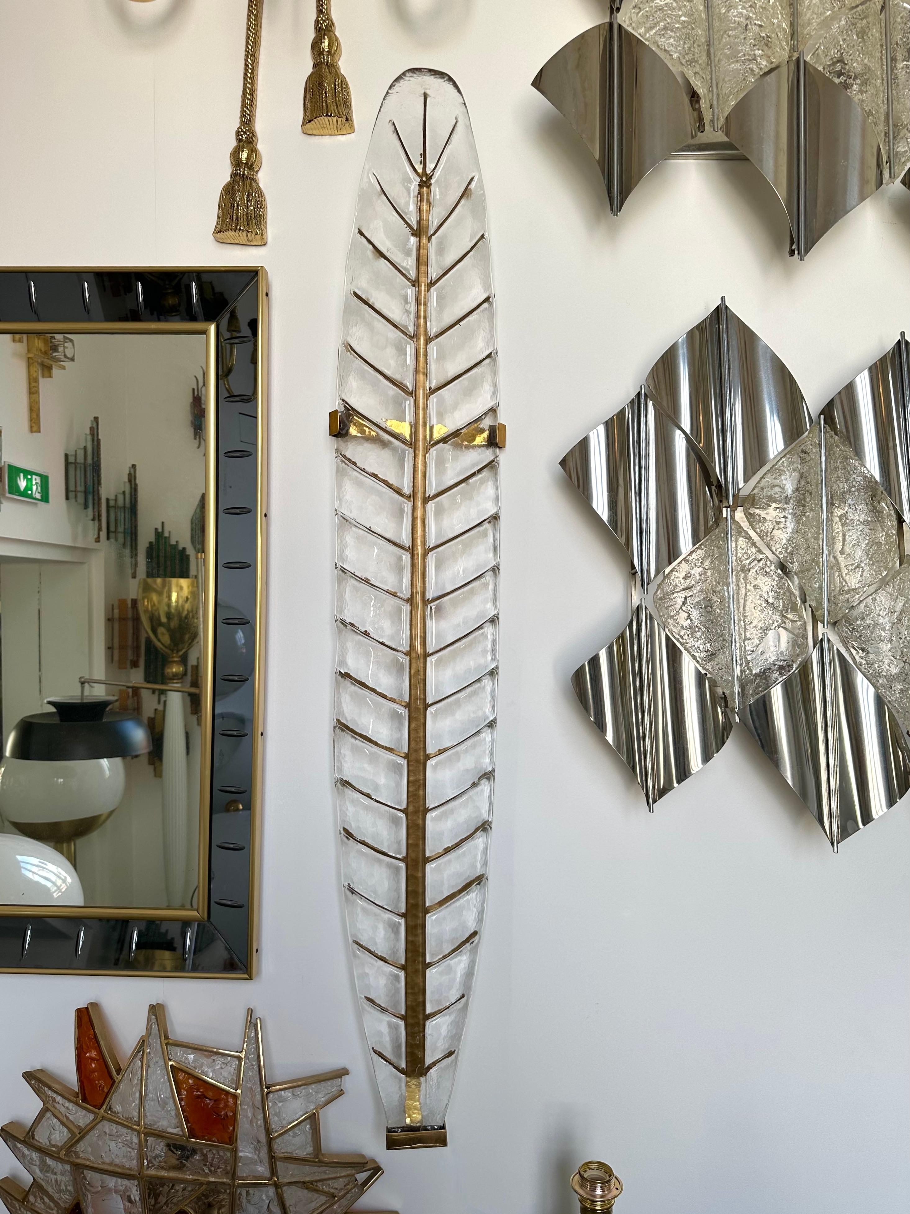 Großes Contemporary-Paar aus Messing und vergoldetem Murano-Glas Palm Tree Sconces, Italien im Angebot 7
