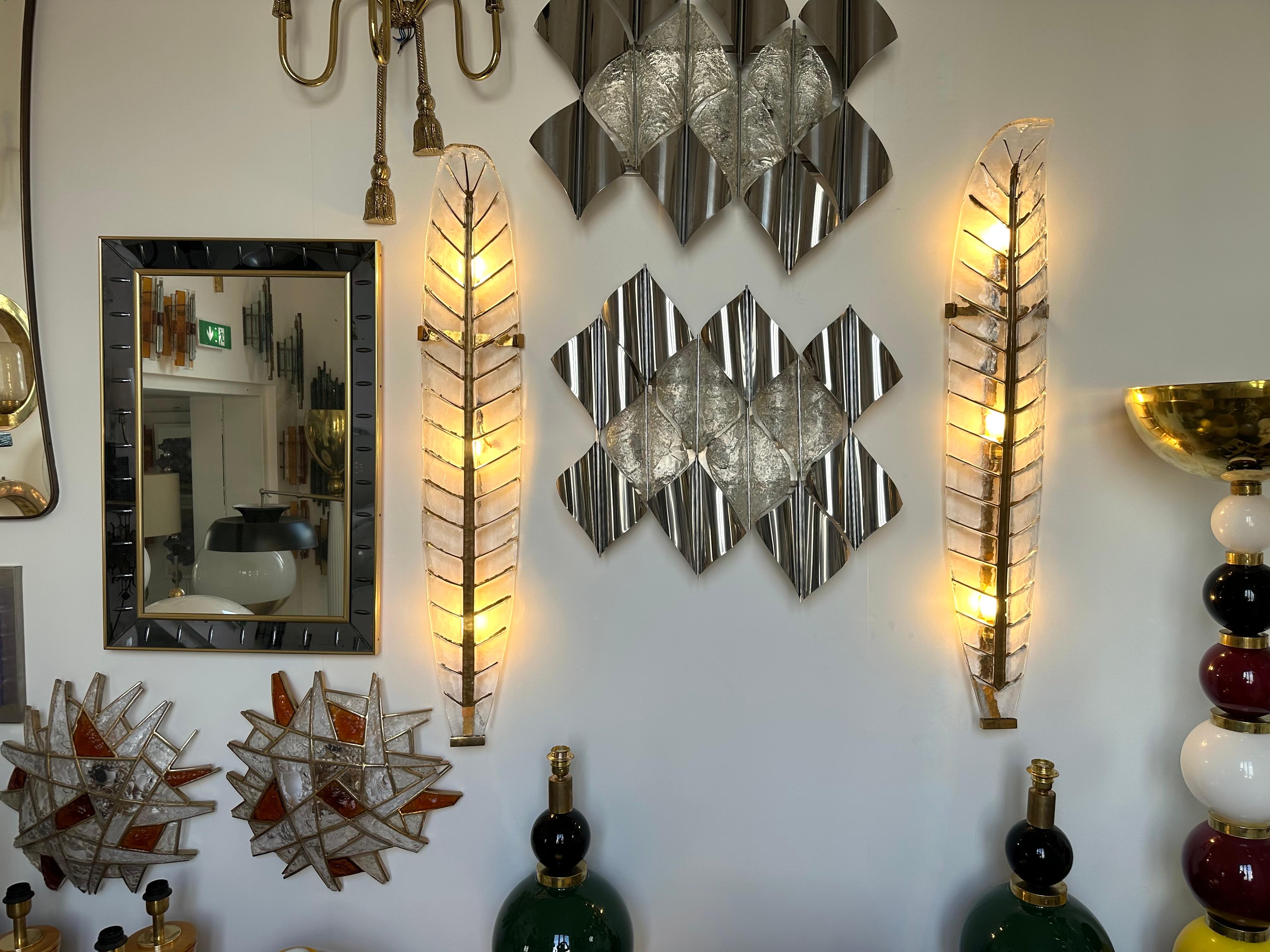 Großes Contemporary-Paar aus Messing und vergoldetem Murano-Glas Palm Tree Sconces, Italien (Moderne der Mitte des Jahrhunderts) im Angebot