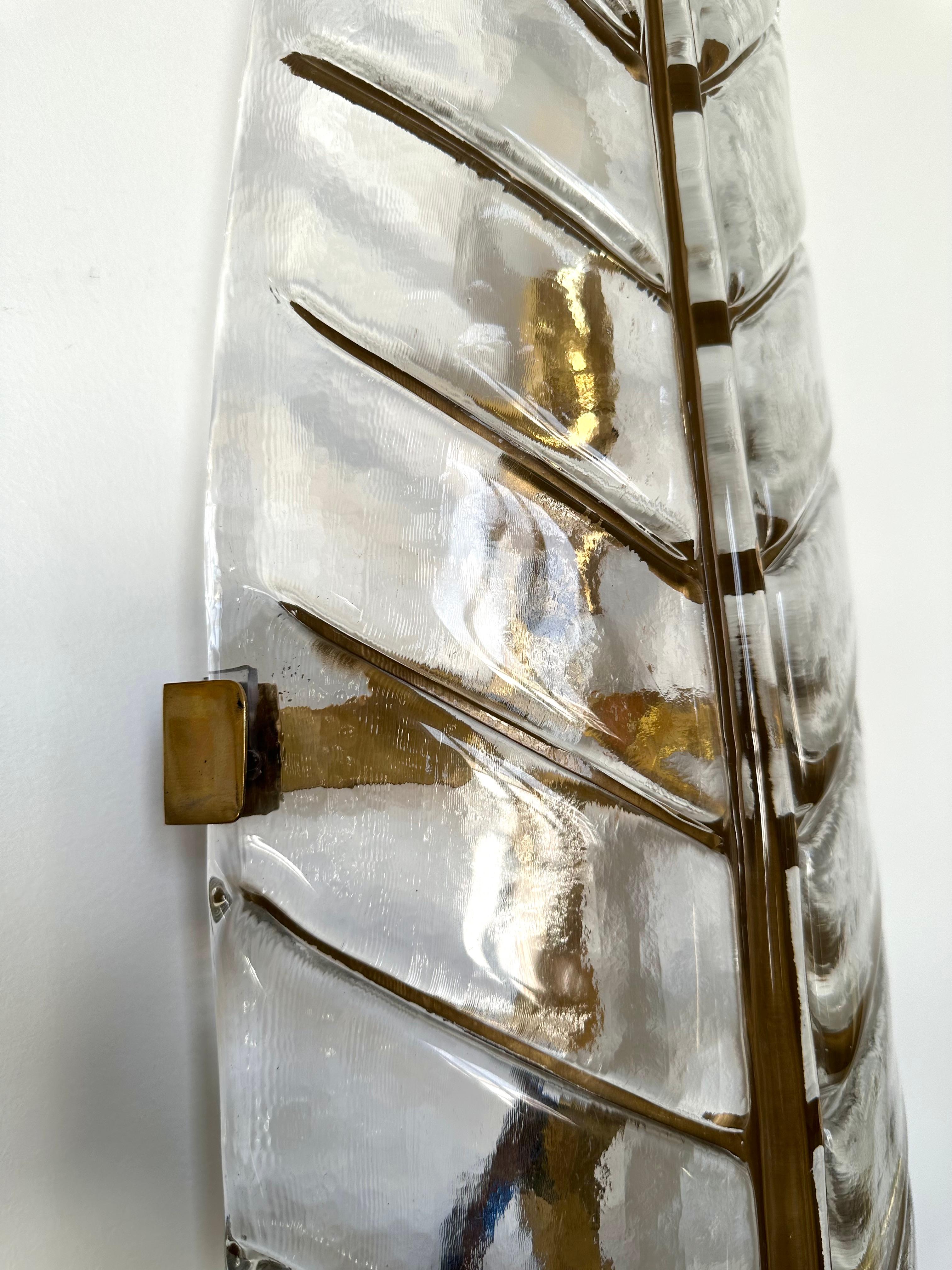 Großes Contemporary-Paar aus Messing und vergoldetem Murano-Glas Palm Tree Sconces, Italien im Angebot 1