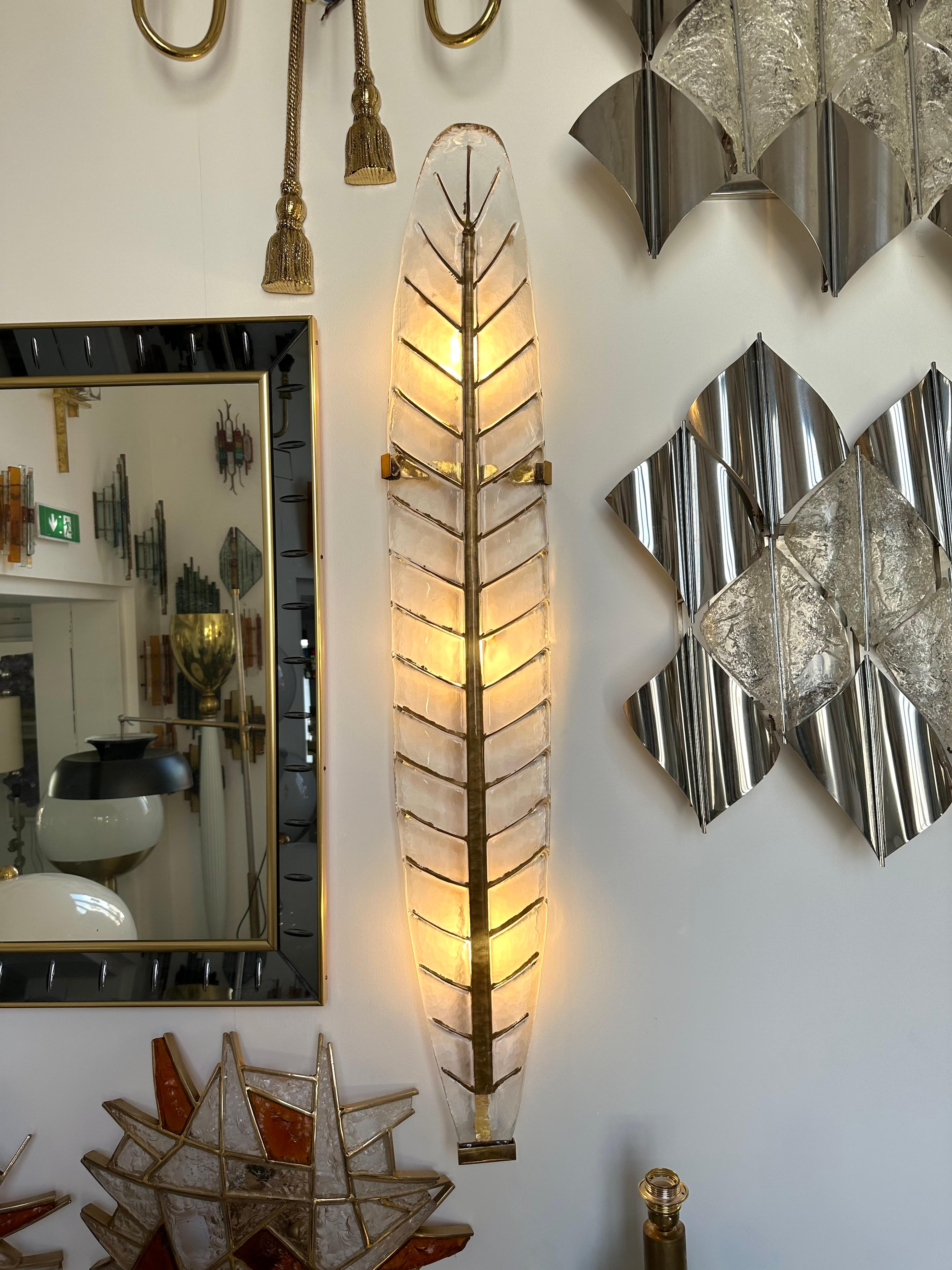 Großes Contemporary-Paar aus Messing und vergoldetem Murano-Glas Palm Tree Sconces, Italien im Angebot 2