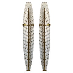 Large Contemporary Pair of Brass and Gilt Murano Glass Palm Tree Sconces, Italy