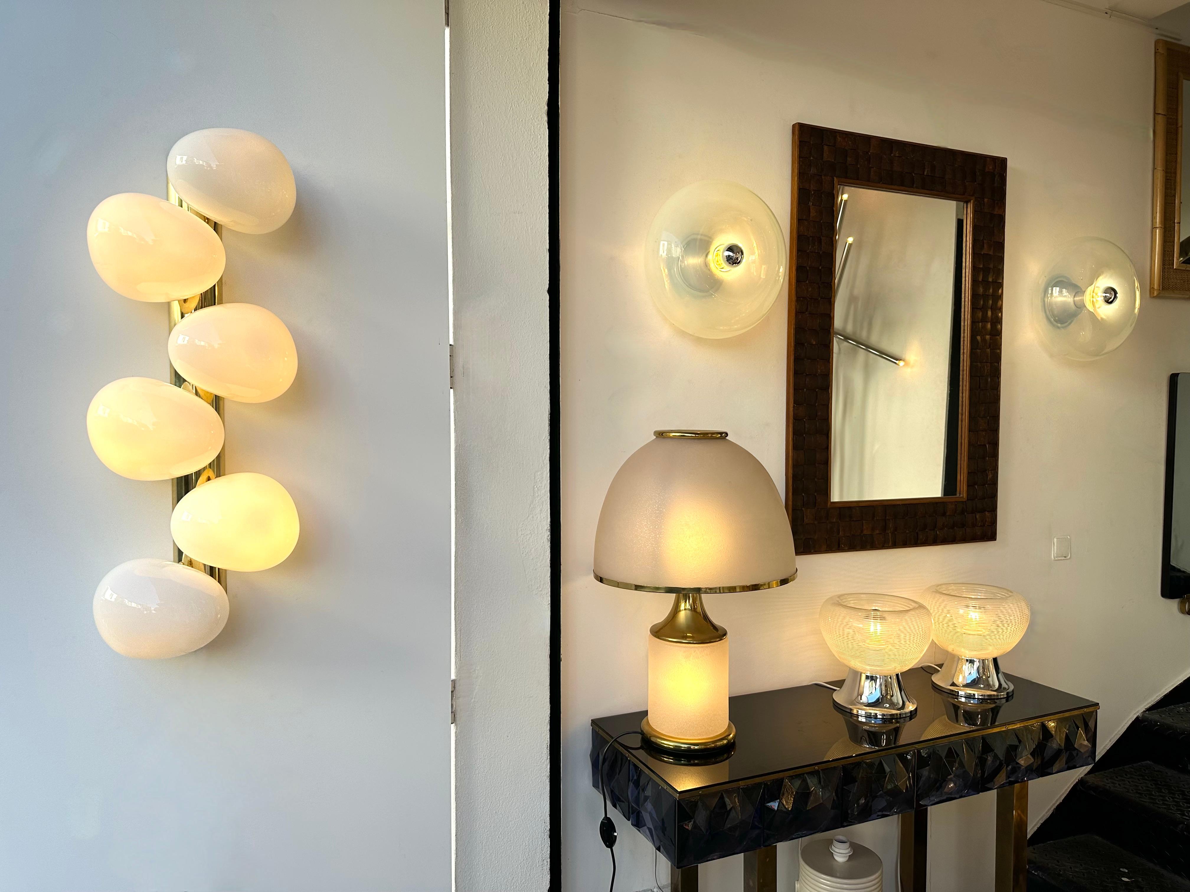 Large Contemporary Pair of Brass and White Bulb Murano Glass Sconces, Italy For Sale 8