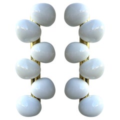 Large Contemporary Pair of Brass and White Bulb Murano Glass Sconces, Italy
