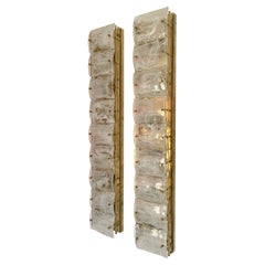 Large Contemporary Pair of Brass and White Penerello Murano Glass Sconces, Italy