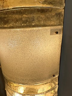 Large Contemporary Pair of Brass and White Stripe Murano Glass Sconces, Italy