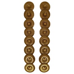 Large Contemporary Pair of Brass Gold Leaf Murano Glass Sconces, Italy