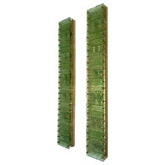 Large Contemporary Pair of Brass Green Gold Leaf Murano Glass Sconces, Italy