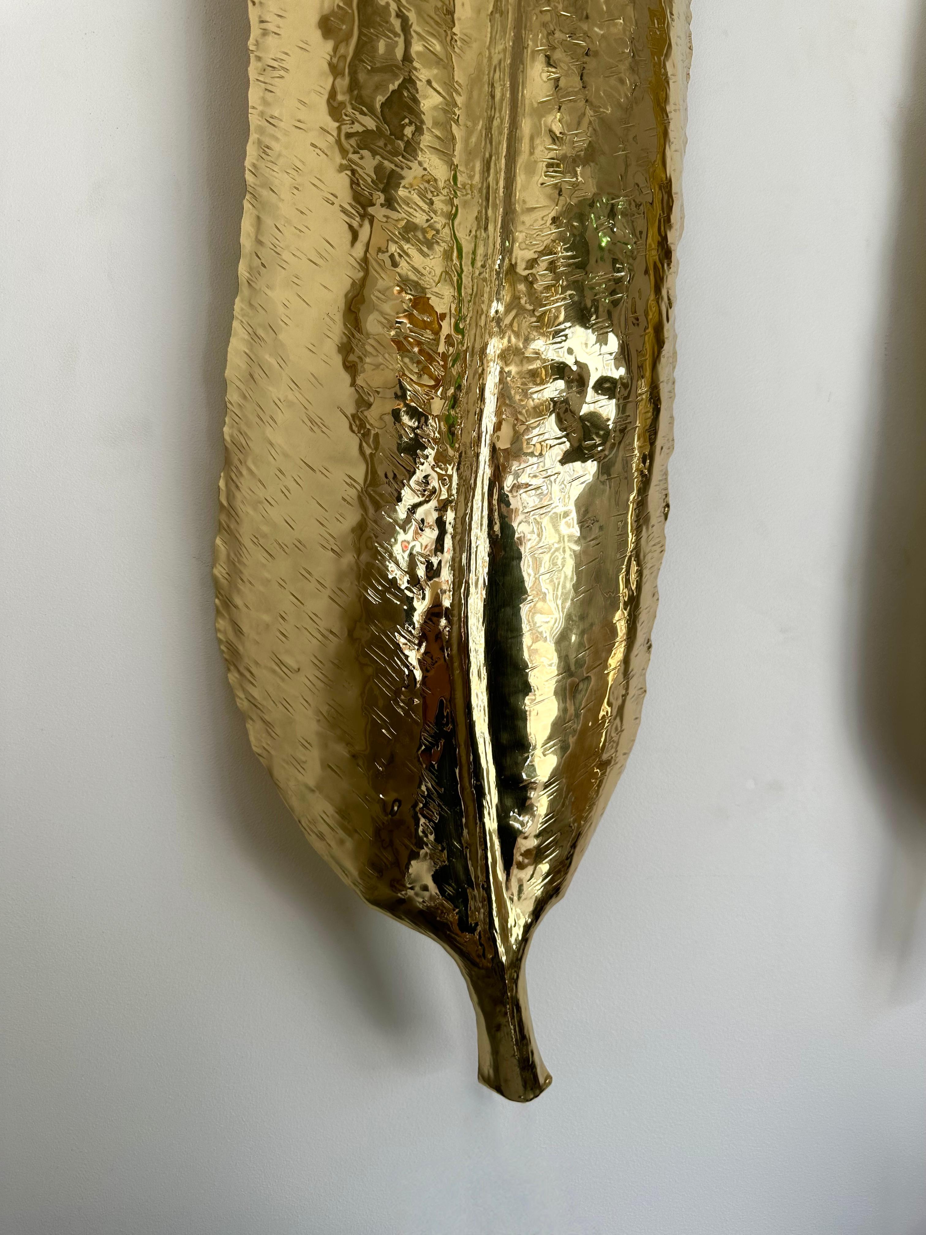 Large Contemporary Pair of Brass Palm Sconces, Italy For Sale 4