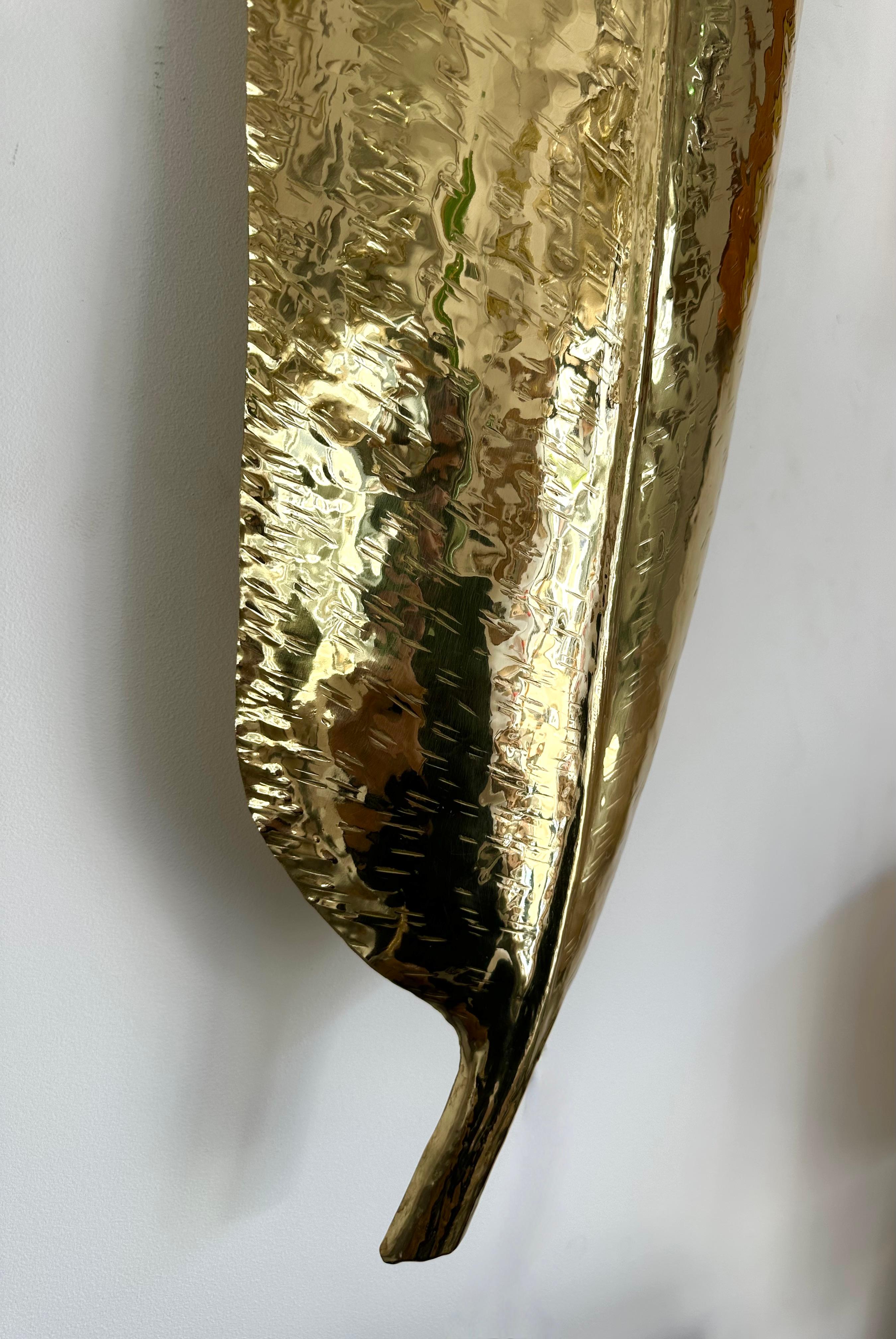 Large Contemporary Pair of Brass Palm Sconces, Italy For Sale 5