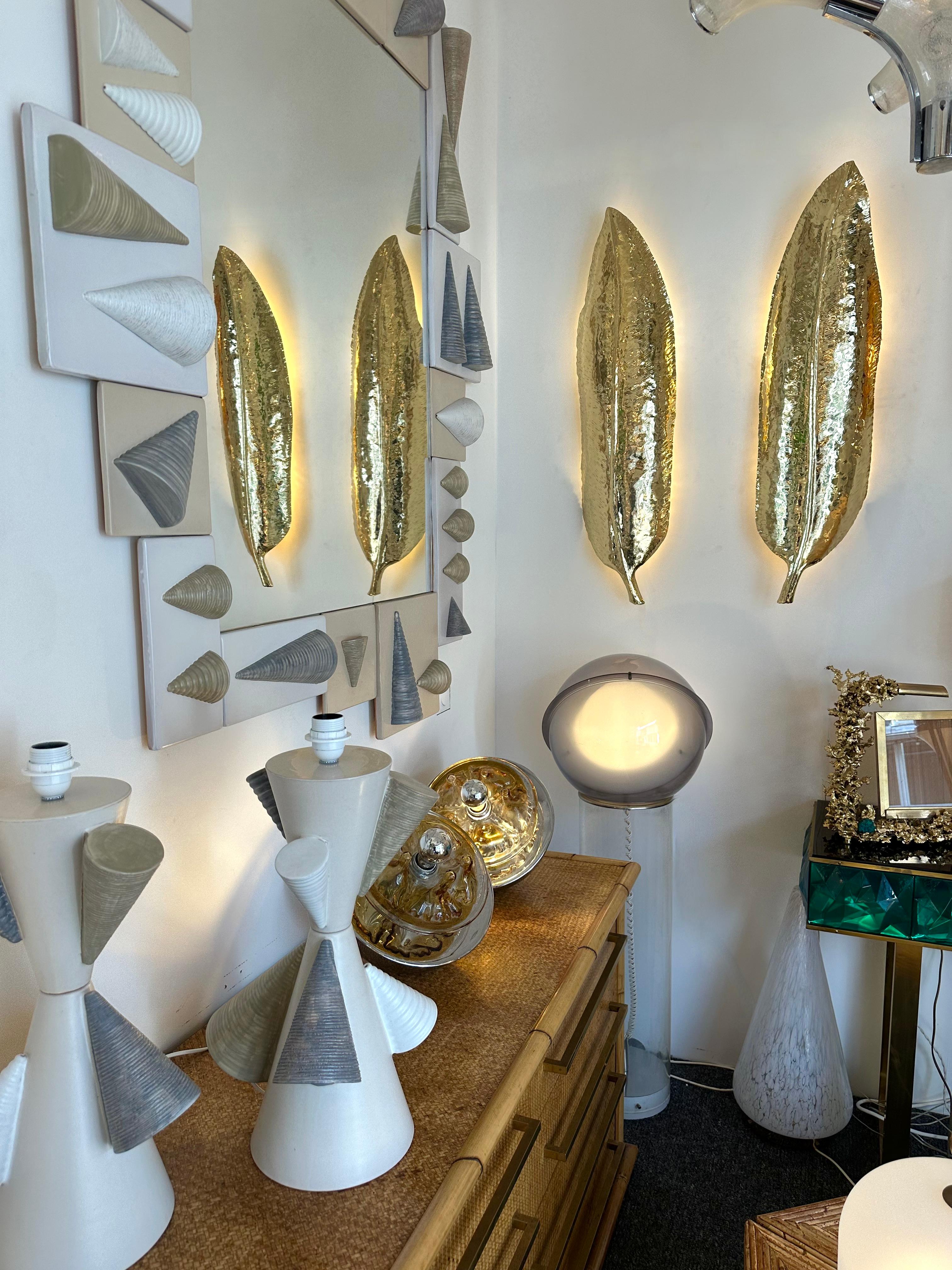 Italian Large Contemporary Pair of Brass Palm Sconces, Italy For Sale