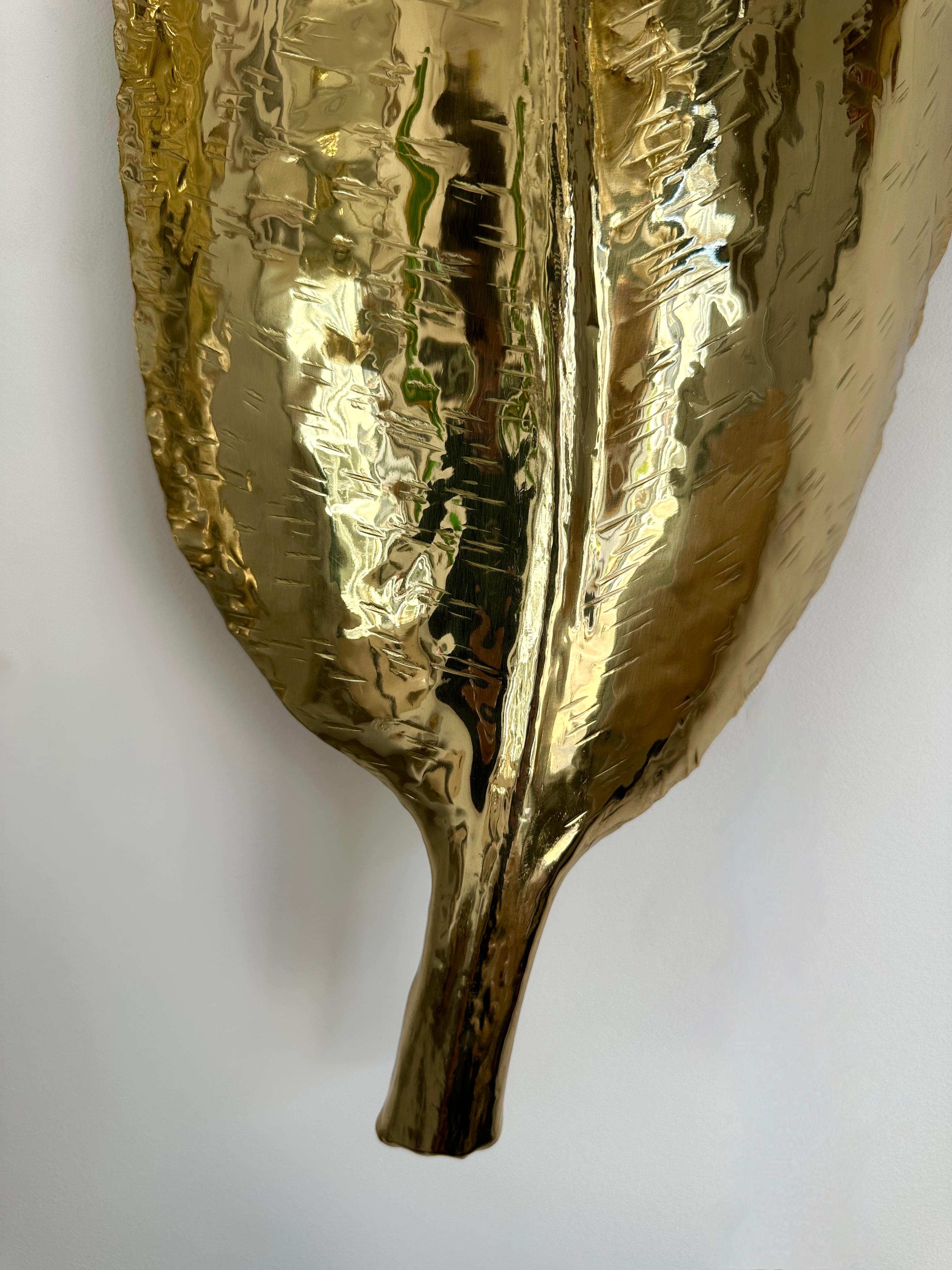 Large Contemporary Pair of Brass Palm Sconces, Italy For Sale 1