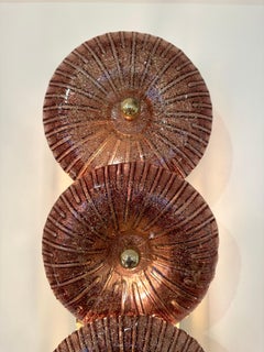 Large Contemporary Pair of Brass Pink Gold Leaf Murano Glass Sconces, Italy