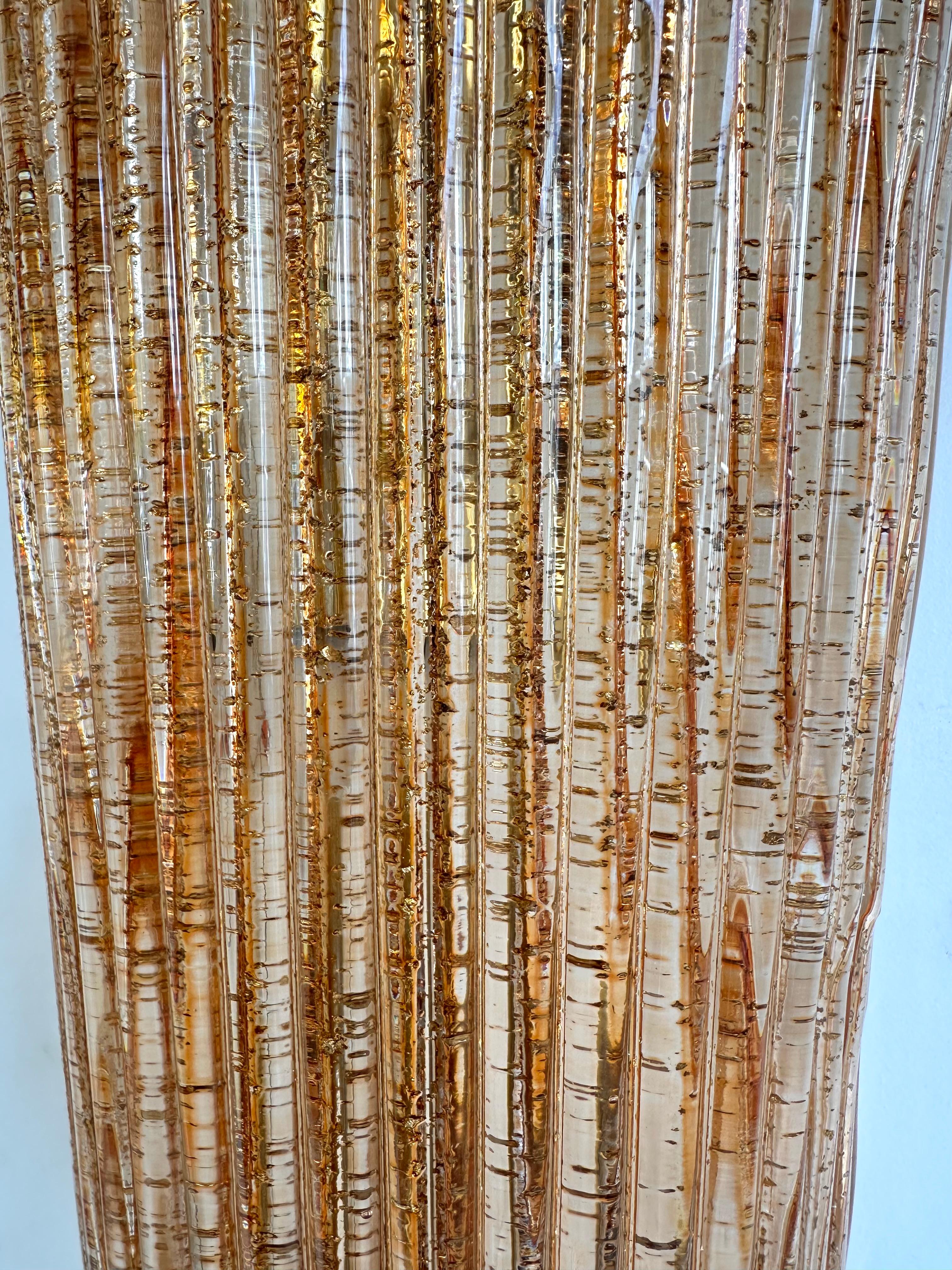 Gran pareja contemporánea de apliques de cristal de Murano de latón salmón dorado, Italia en venta 2